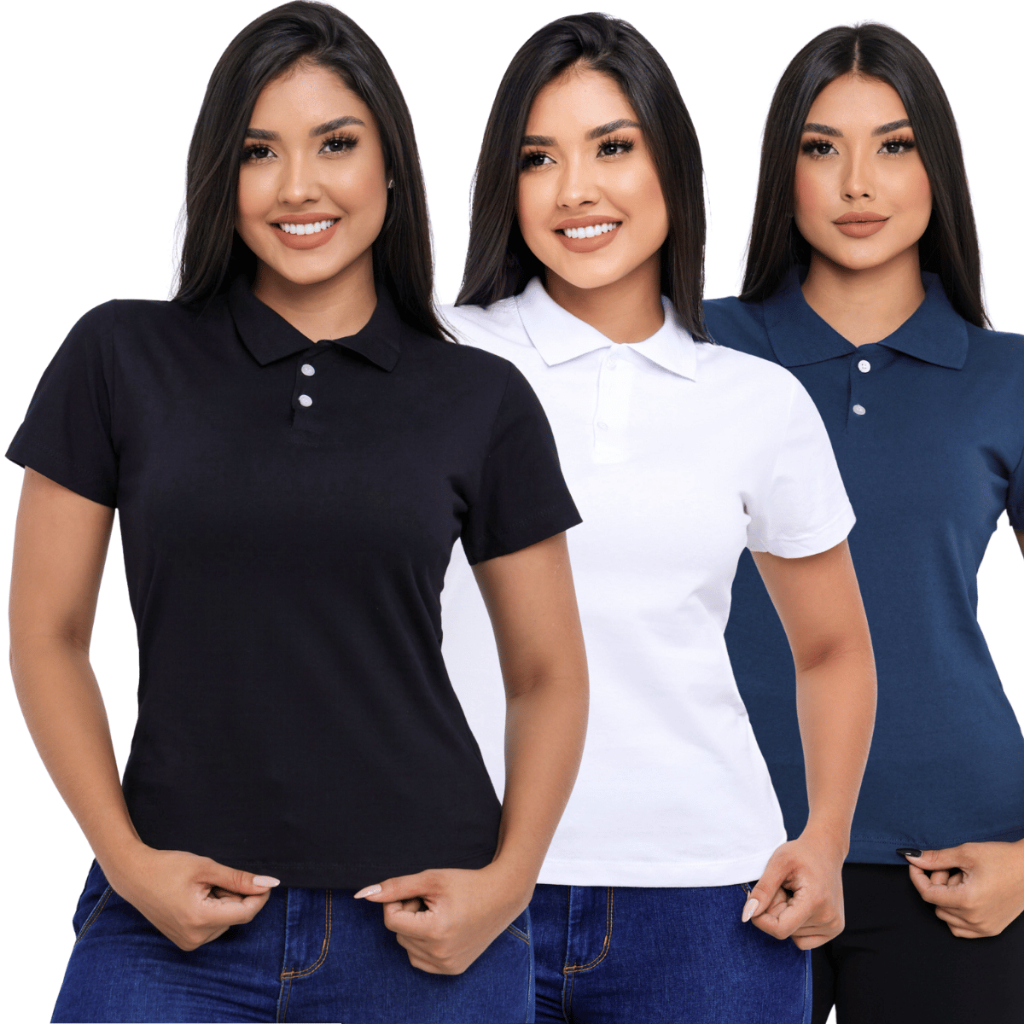 Kit 3 Camiseta Basica Gola Polo Feminino Uniforme 