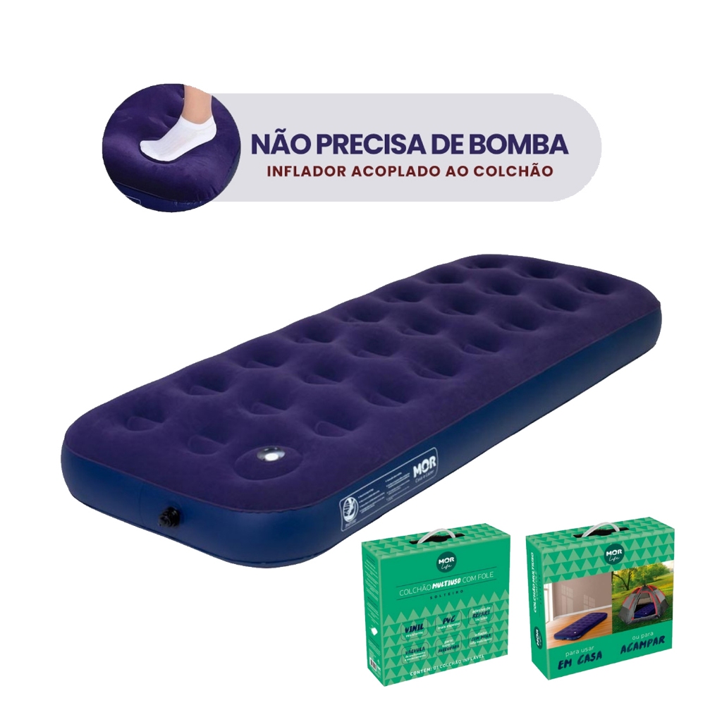 Colchão Inflável Solteiro com inflador Acoplado