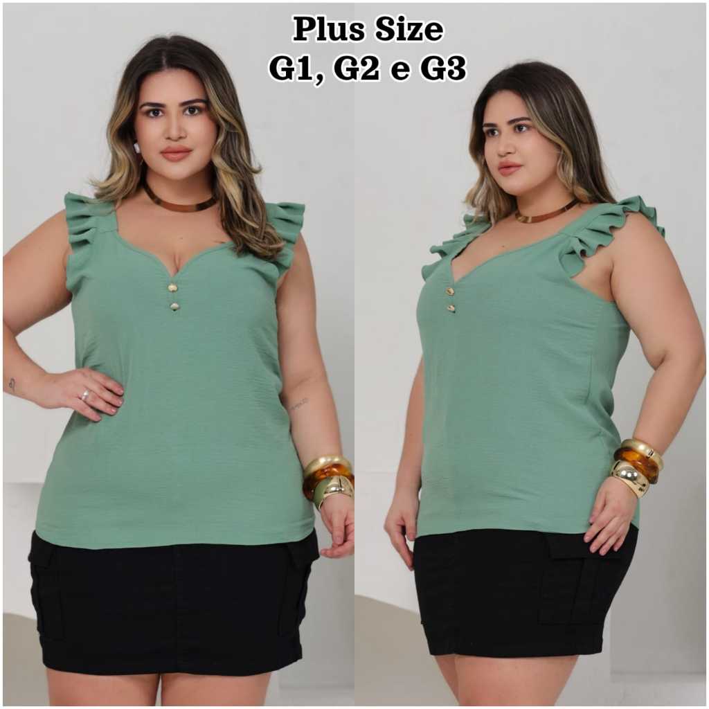 Blusa Regata Feminina Plus Size  Babados nas Alça