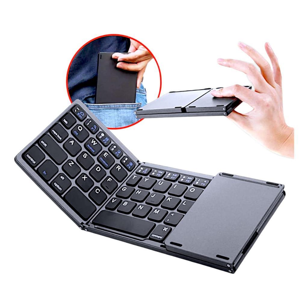 Mini Teclado Bluetooth Dobrável Touchpad Sem Fio 