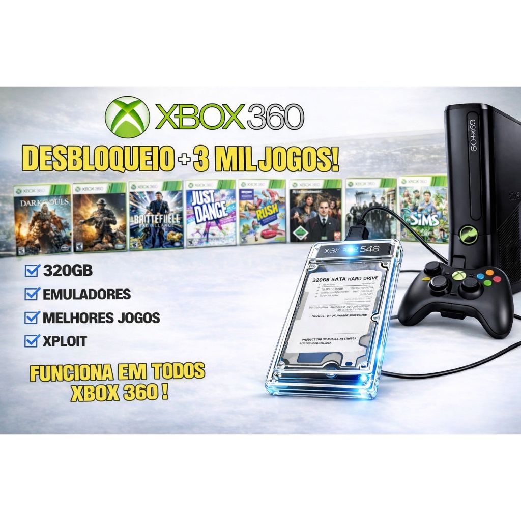 HD Externo 320GB Xbox 360 – 42 Jogos + 2.000