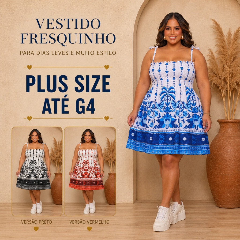 Vestido Curto Plus Size Estampado Modelador Verão