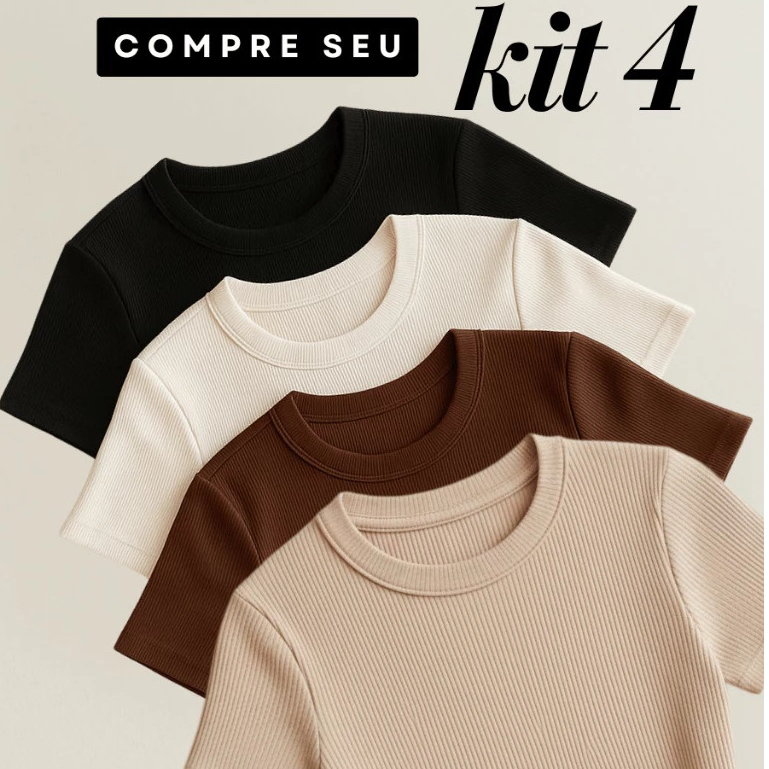 Kit 4 Blusas Feminina Ribana Canelado Básica Casu