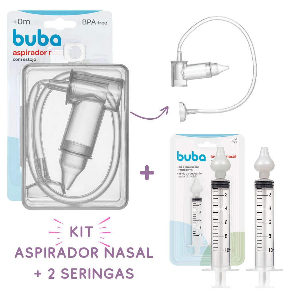 Kit Aspirador Nasal com Estojo + 2 Seringas Bico d
