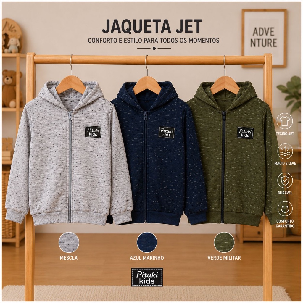 Kit 3 Jaquetas Moletom Infantil em malha JET Juven