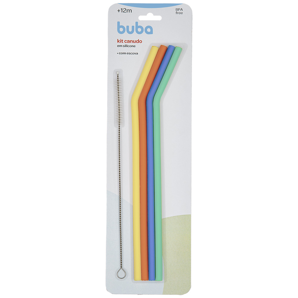 Kit 4 Canudo Em Silicone + Escova de limpeza buba 