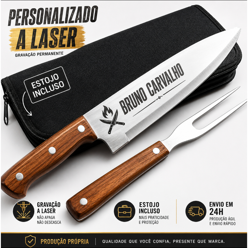 Kit Churrasco Personalizado Acompanha Faca Garfo E