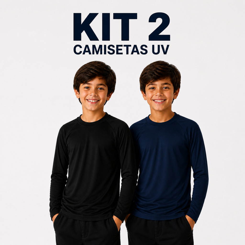 Kit 2 Camisetas UV Juvenil Manga Longa Proteção 