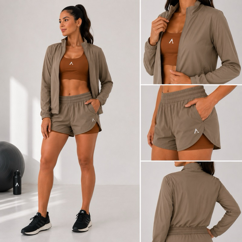 Conjunto Trio Aurora Shorts Duplo + Top + Jaqueta 