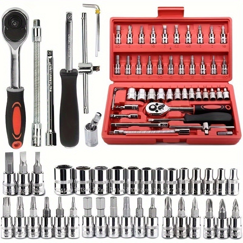 Kit De Ferramentas 46 Peças Jogo Soquetes Chave C
