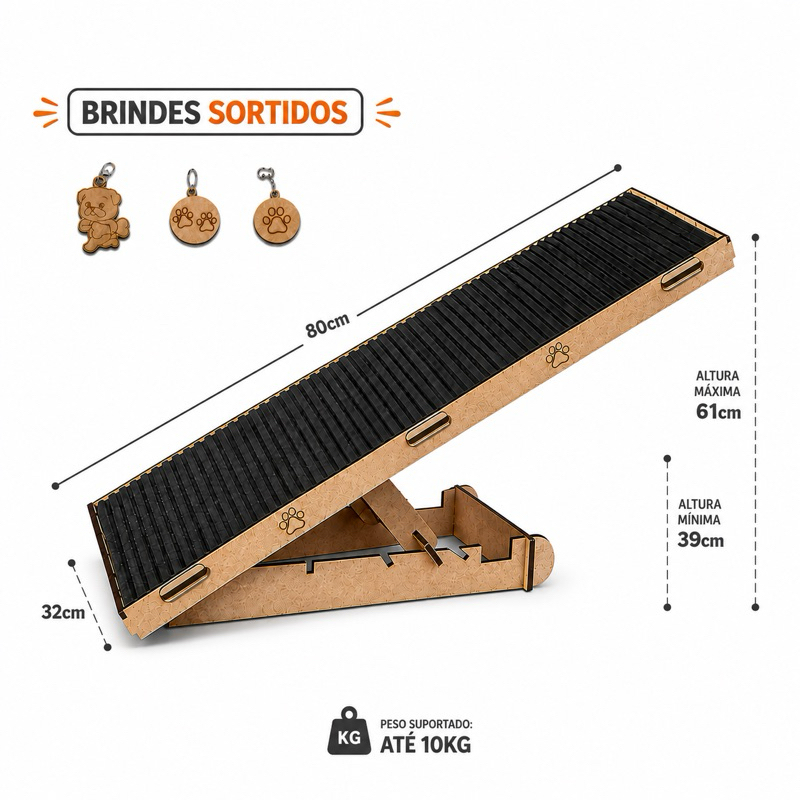 Rampa pet 80cm Para Cachorros Antiderrapante Madei