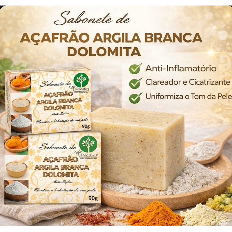 3 UN Sabonete Barra de Açafrão e Dolomita 90g &#