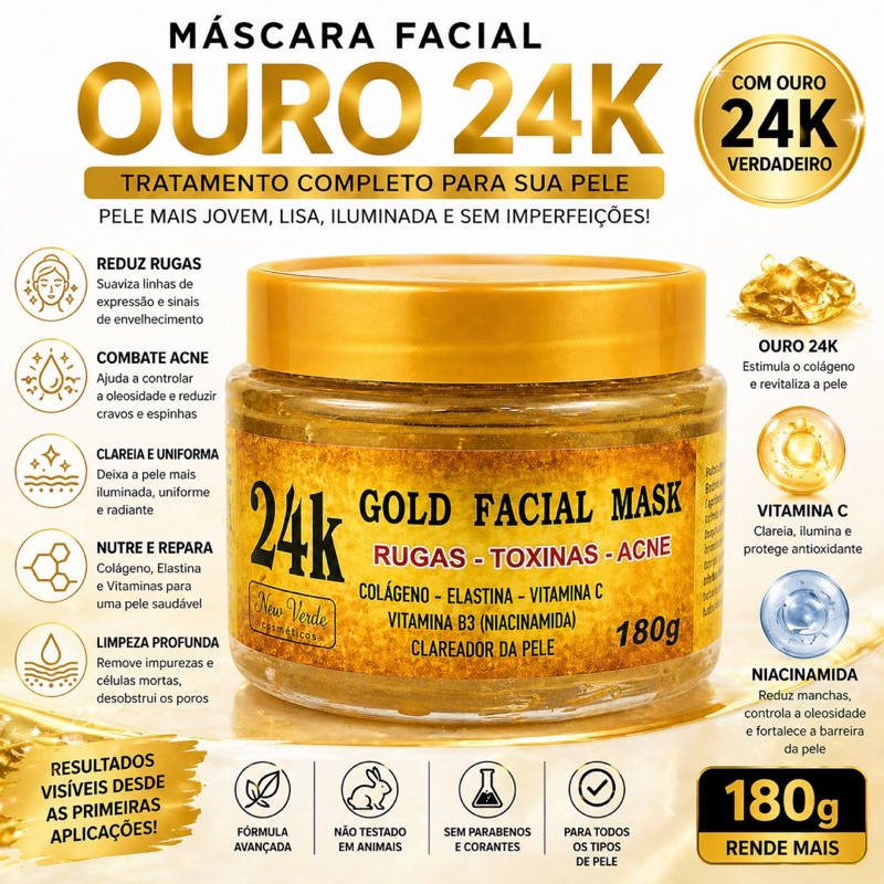 Máscara Facial Ouro 24K 180g Efeito Botox Claread