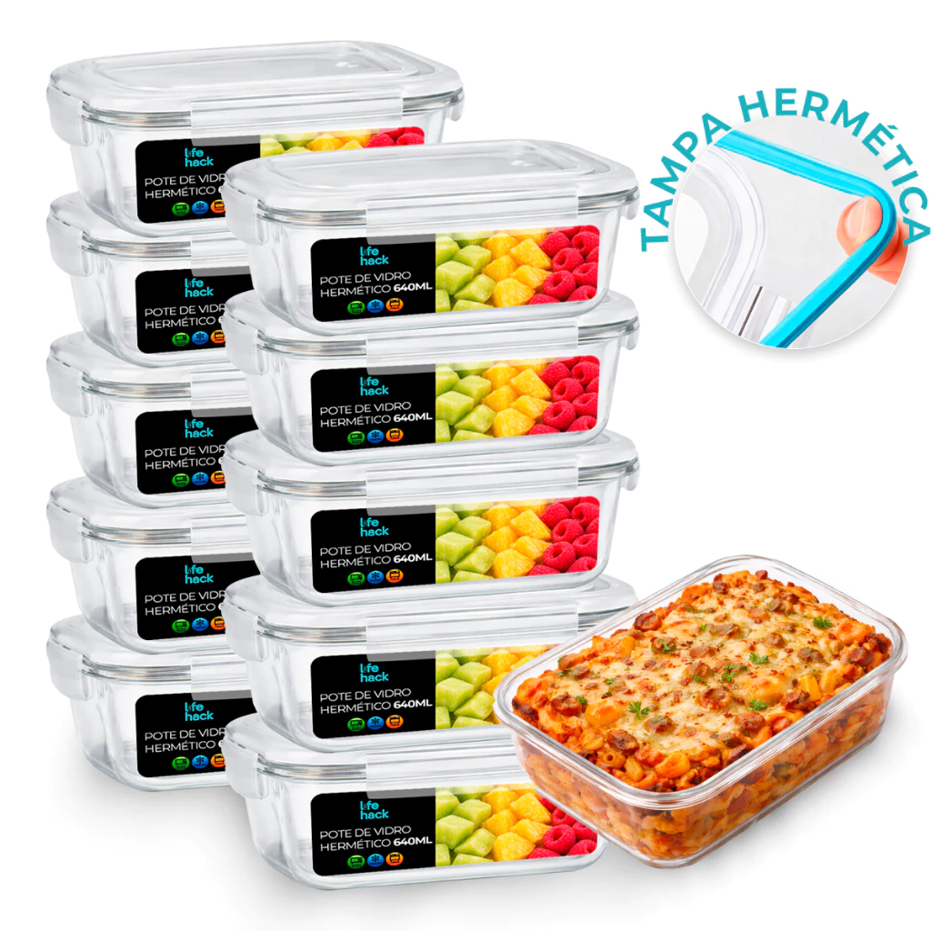 Conjunto Potes Vidro Hermético 640ml Mantimentos 