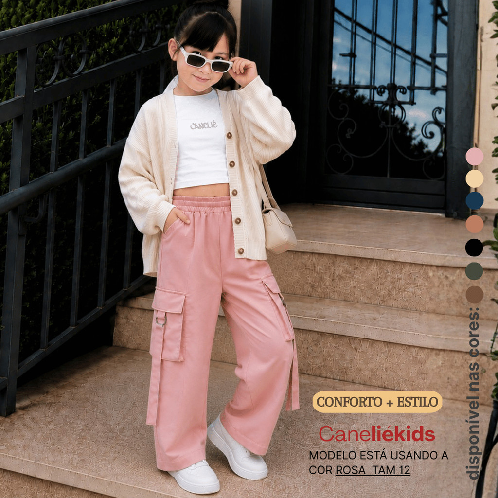Calça Pantalona Infantil Alfaiataria Cargo Luxo B