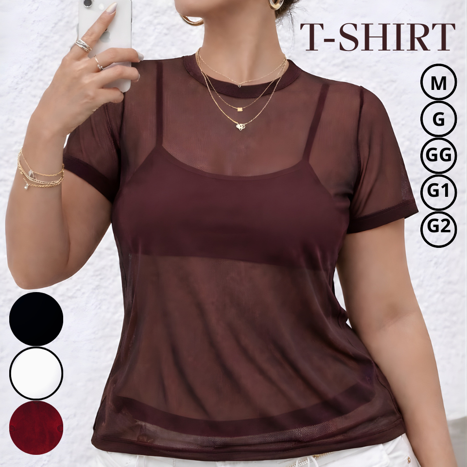 Blusa Tule Feminina Transparente Sem Top | Plus Si