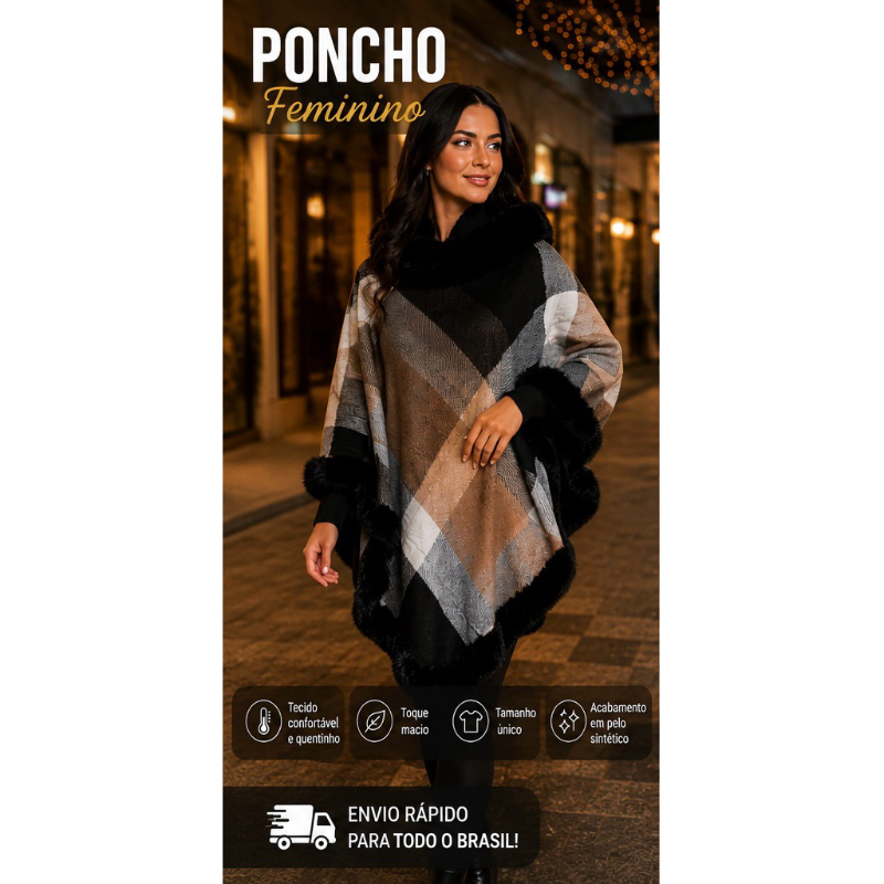 Poncho feminino forrado