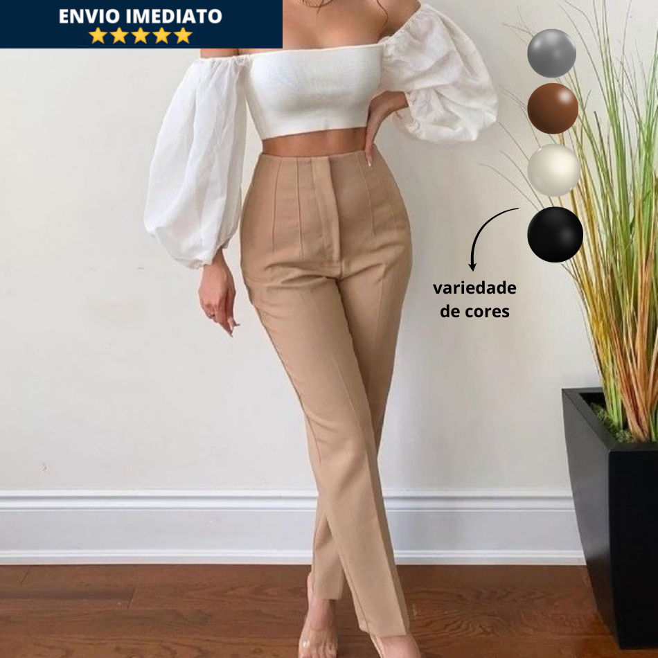 Calça Alfaiataria Feminina Cintura Alta Com Ziper