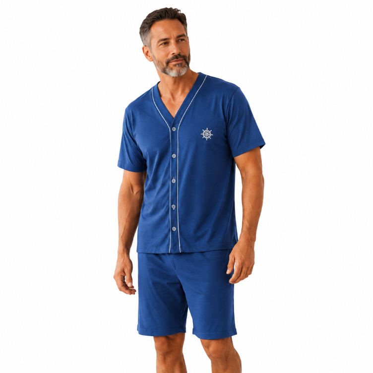 Pijama Masculino de Botão Pós Cirúrgico Meia Ma