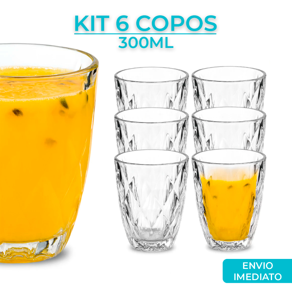 Jogo 3/6 Copos Baixos Diamond 300ml Vidro Grosso D