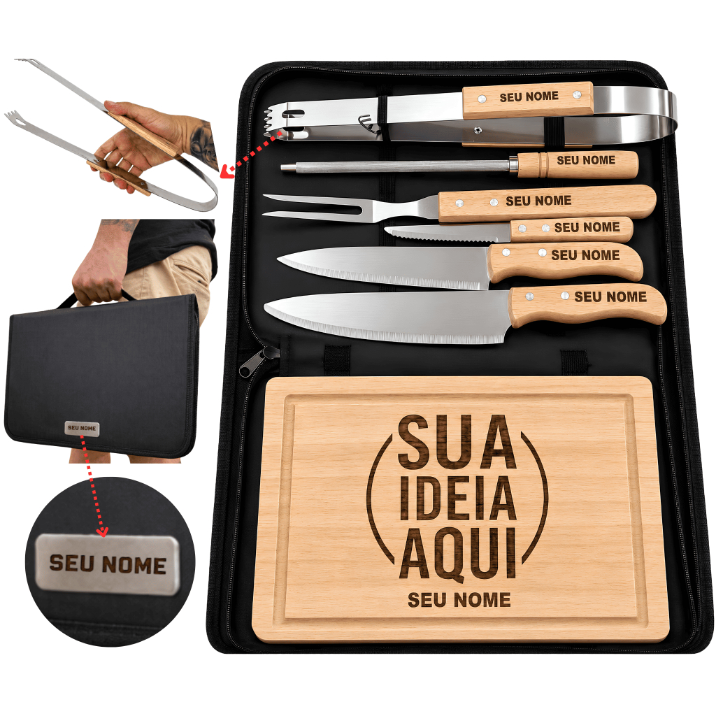 Kit Churrasco 9 peças Personalizado Estojo Tábua