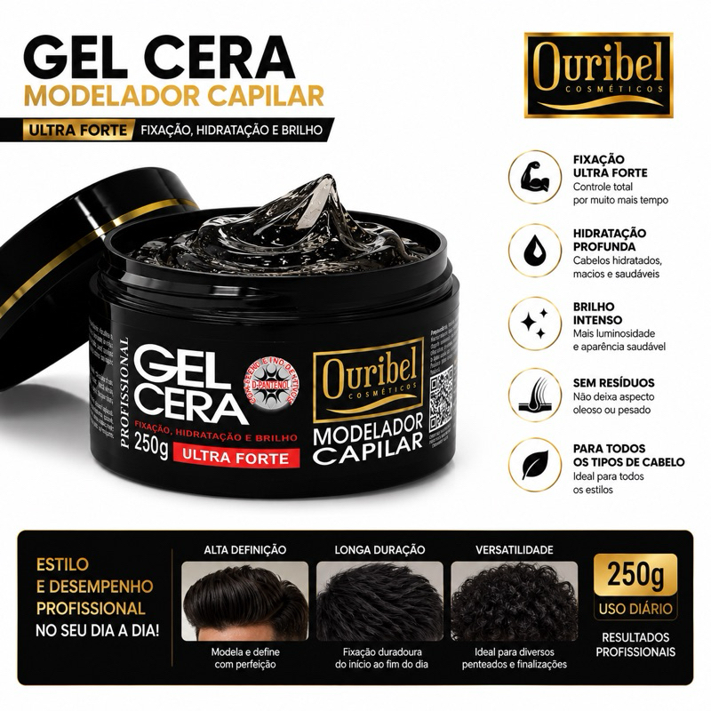 Gel Cera Modelador Capilar Ouribel Ultra Forte 250