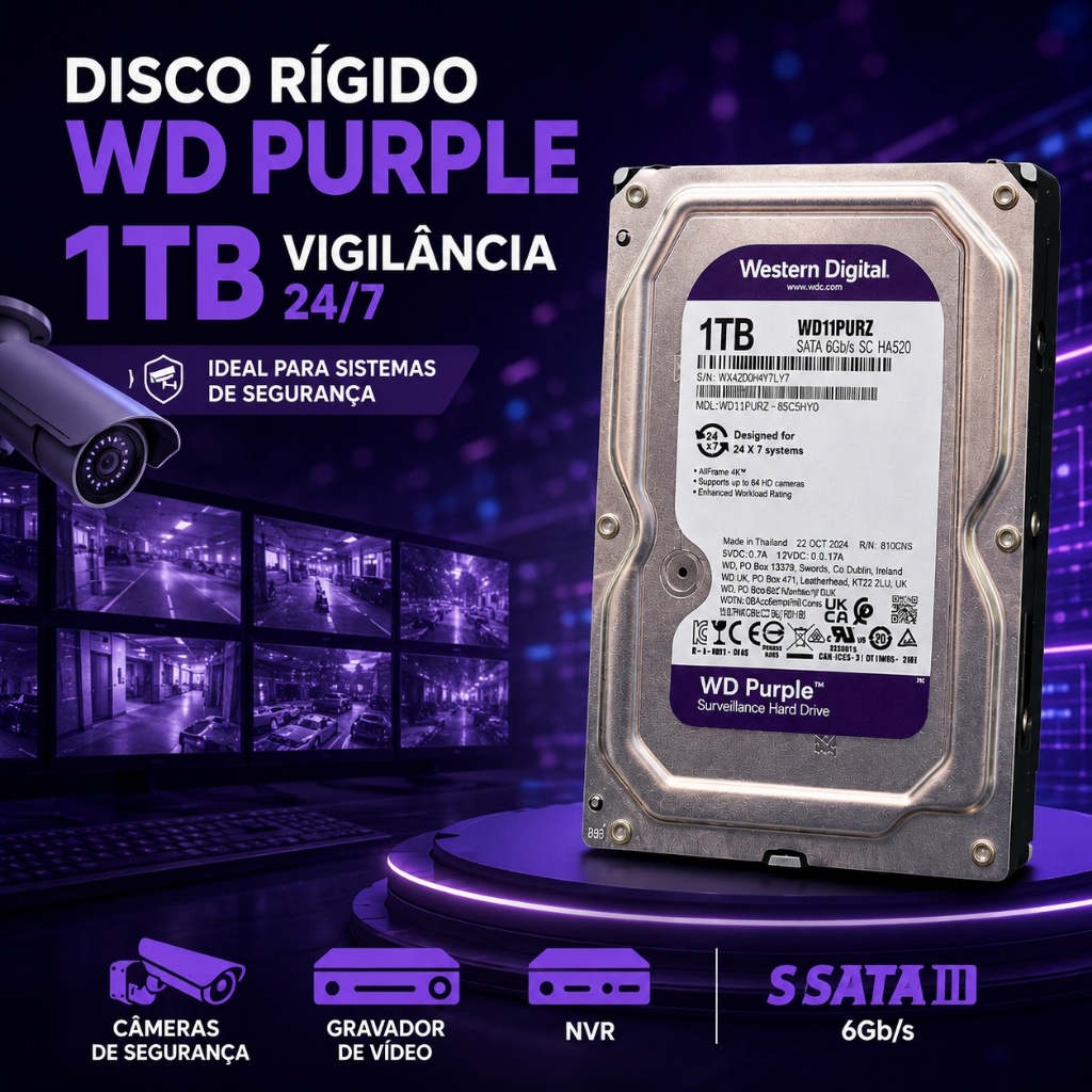 HD WD Purple 1TB / 500gb SATA 3.5 Para DVR Intelbr
