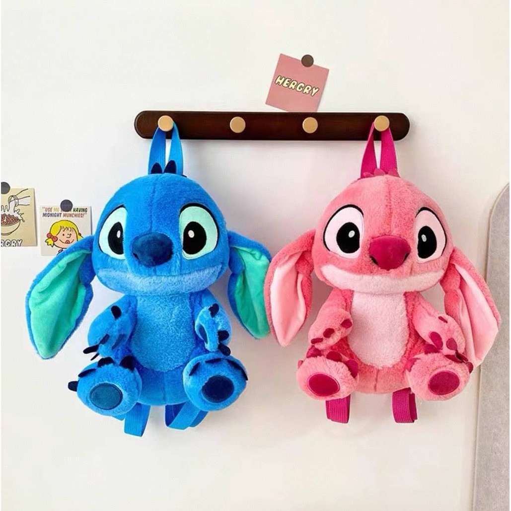 Mochila Stitch de Pelúcia 27cm Azul e Rosa, Fofi