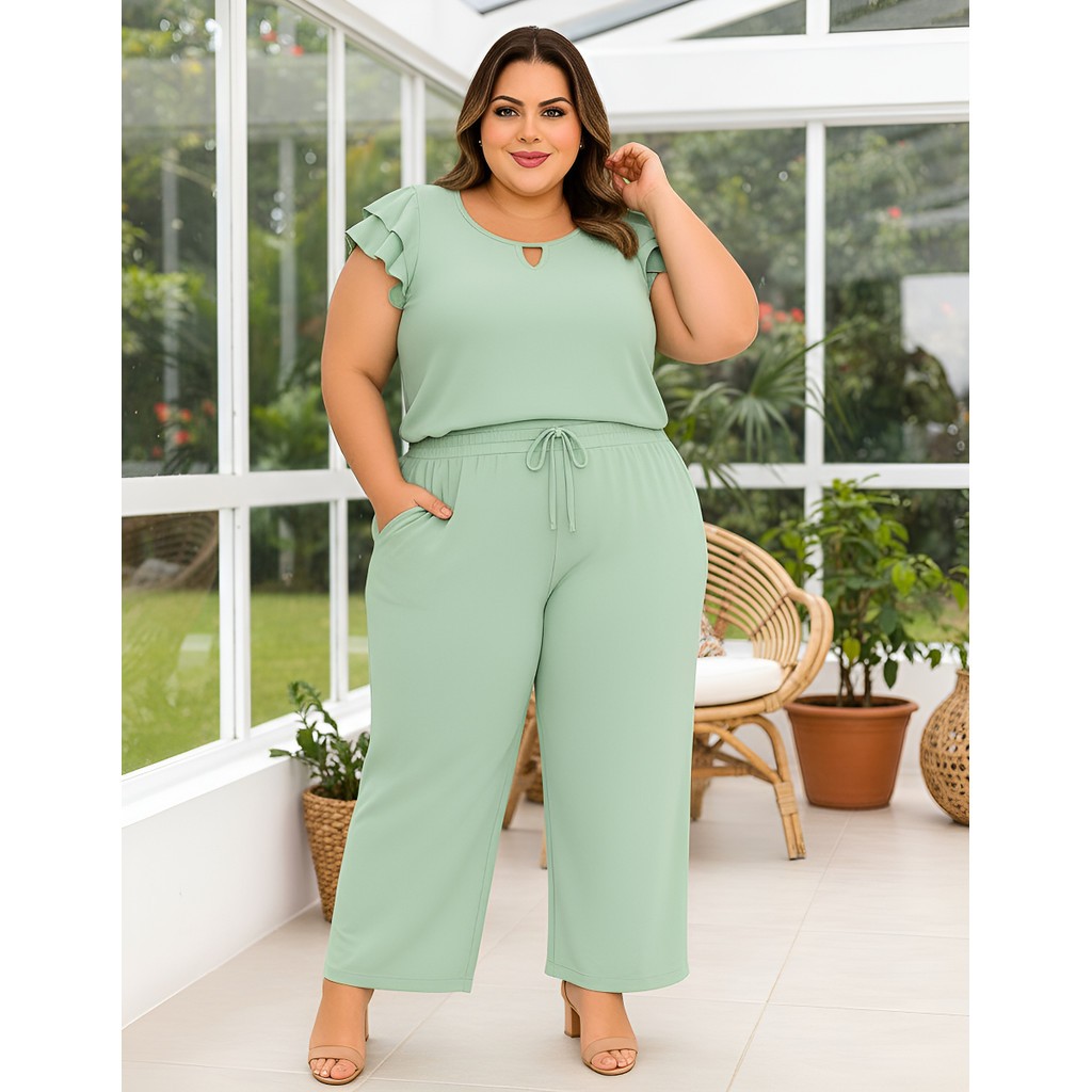 Conjunto Plus Size Feminino Blusa Calça Elegante