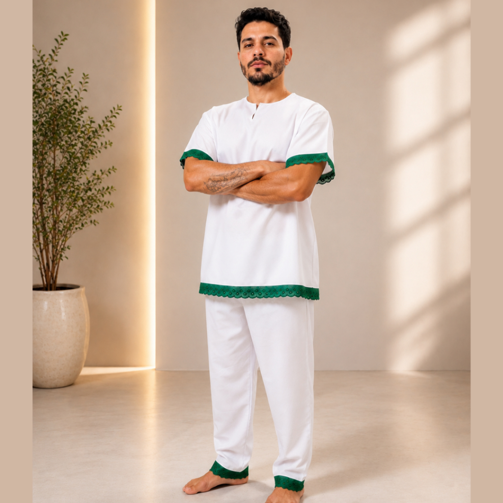 Conjunto Masculino Umbanda e Candomblé Bordado Lu