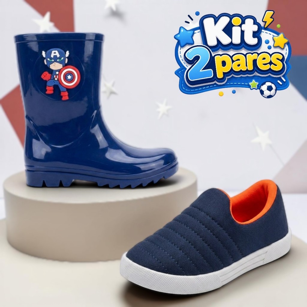 Kit 2 Pares Galocha Cano Alto e Calce Fácil Infan