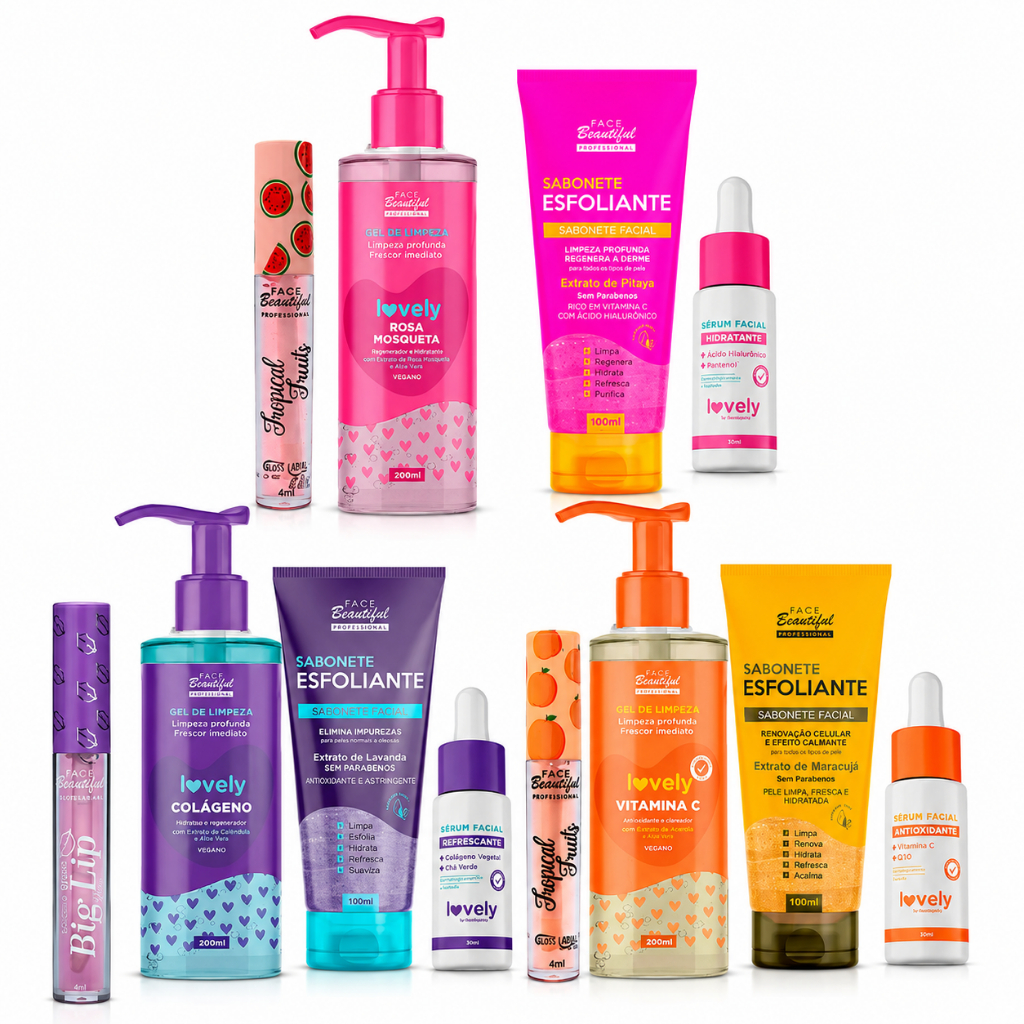 Kit Skincare Completo Gel Esfoliante Sérum e Glos