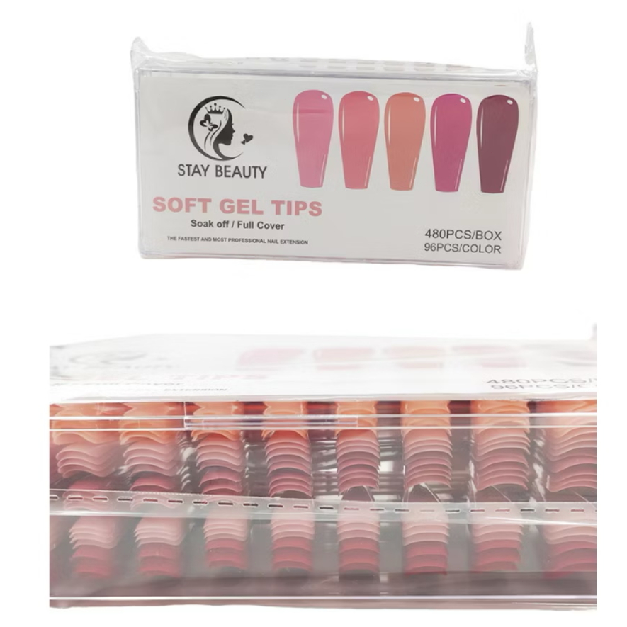 KIT 480 Uniades Unha Postiça Soft Gel Almond Bail