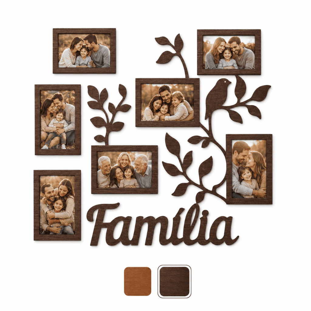 Porta Retrato Família MDF De Parede 7 Fotos Galho