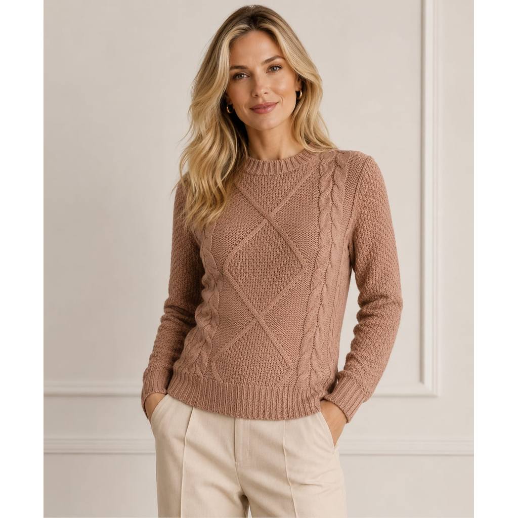 Blusa Feminina Tricô Trançada Manga Longa Gola