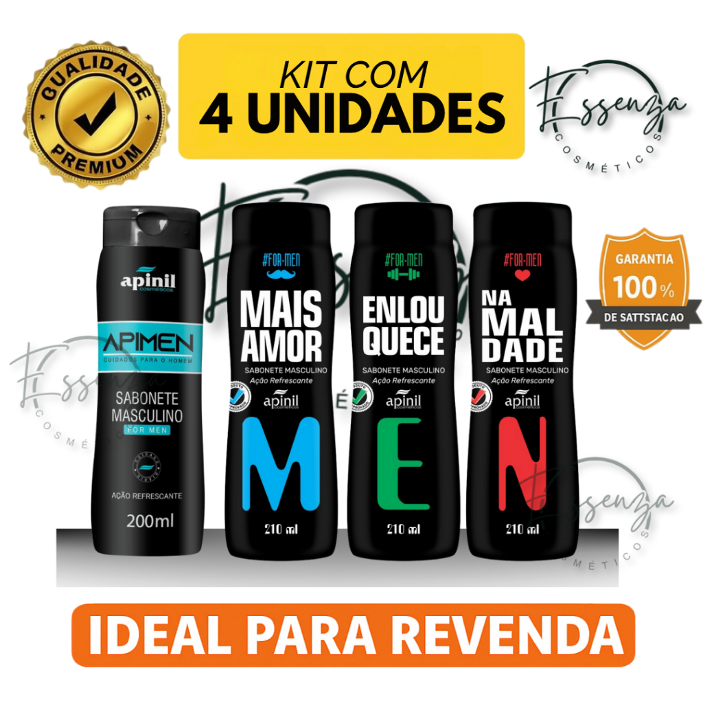Kit 4 Und  Sabonete Masculino Apinil For Men 210ml