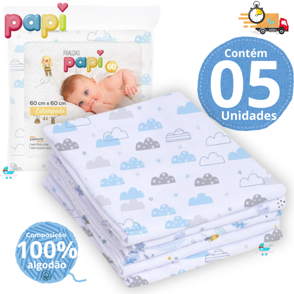Fralda de pano kit com 5,10 ou 15 unidades fina 60