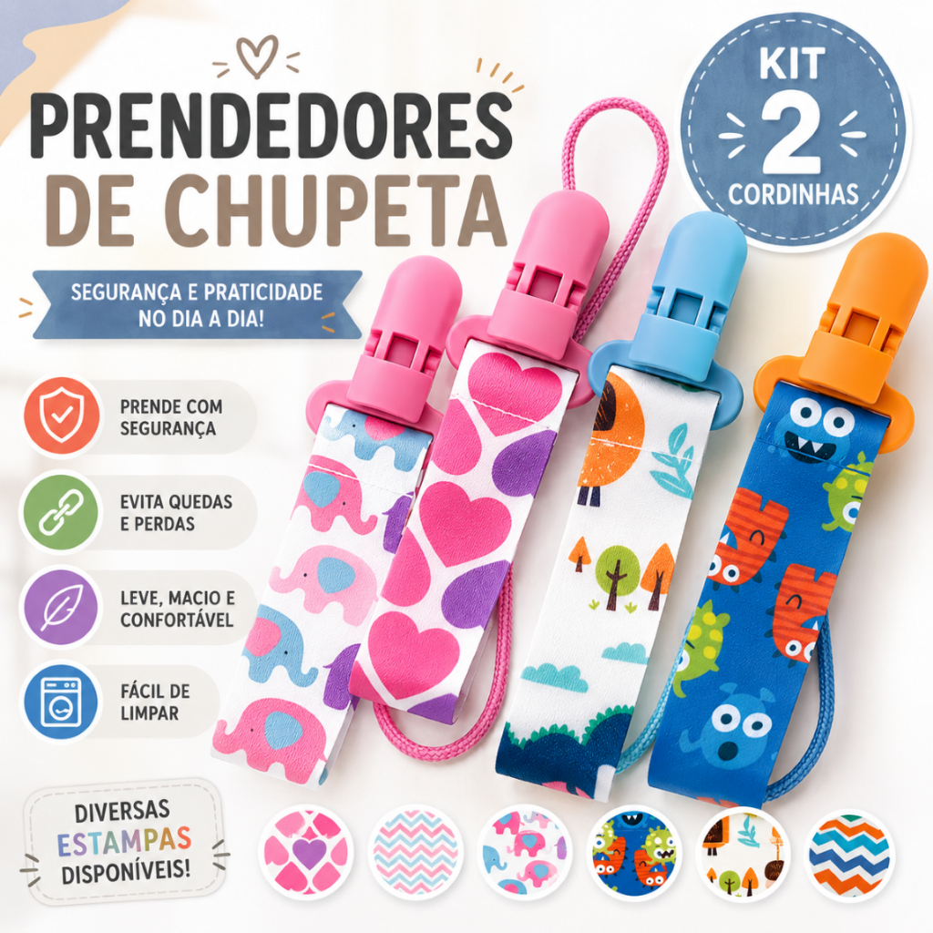 Prendedor de Chupeta Universal Kit C/2 Cordinha de