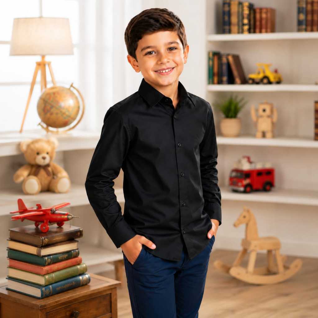 Camisa Social Manga Longa Infantil Com Colarinho E