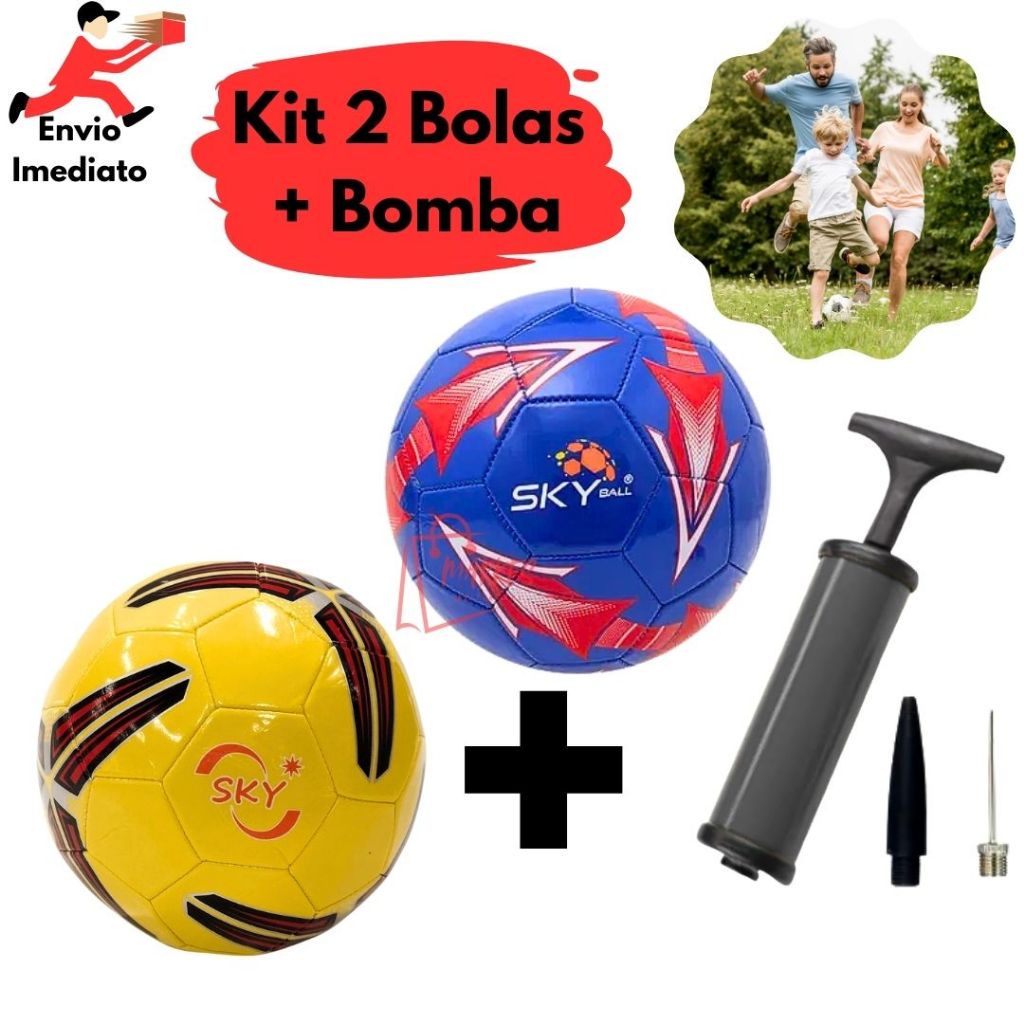 Kit 2 Bolas De Campo Sky + Bomba Ar Portátil Jogo