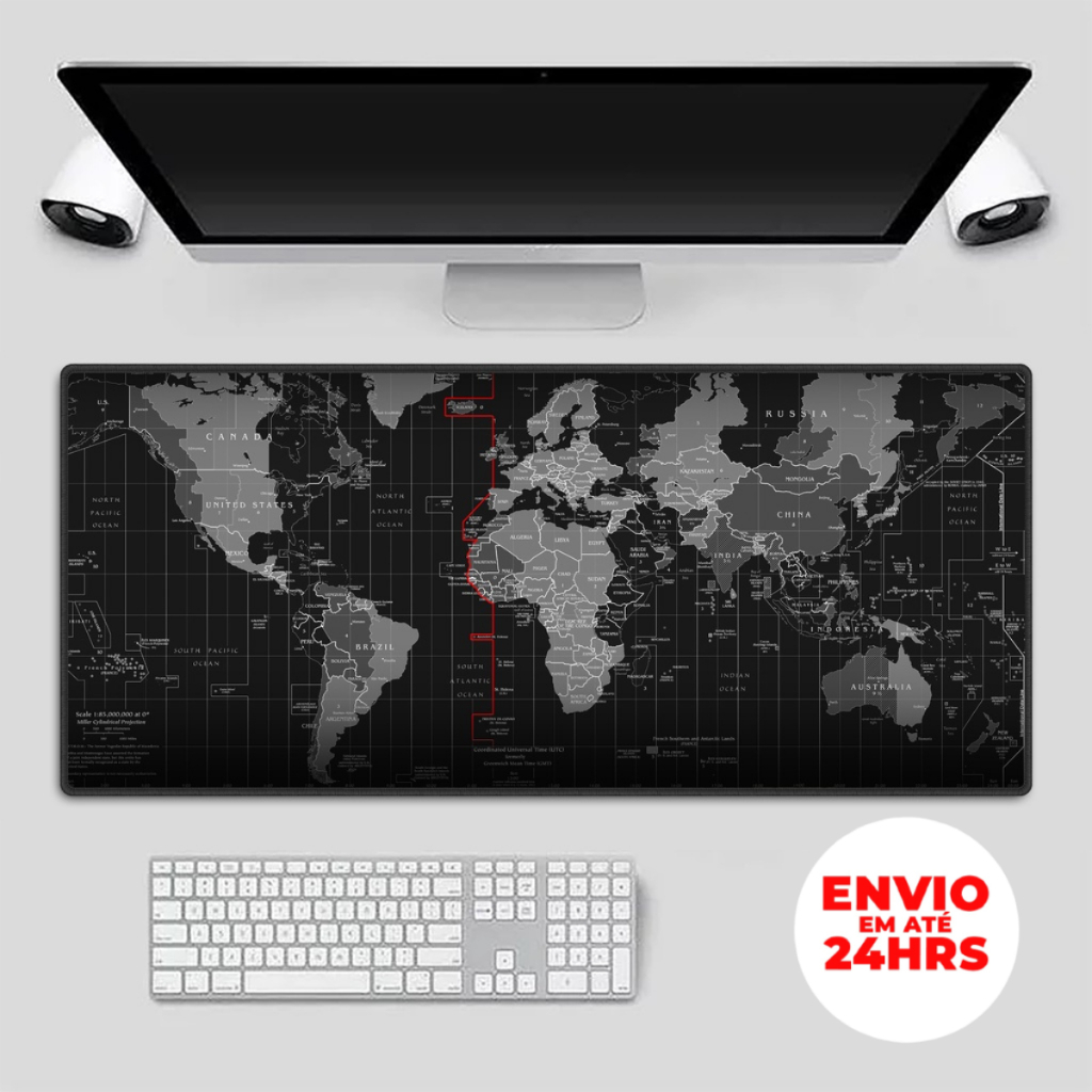 Mouse Pad Grande Mapa Mundial Antiderrapante Imper