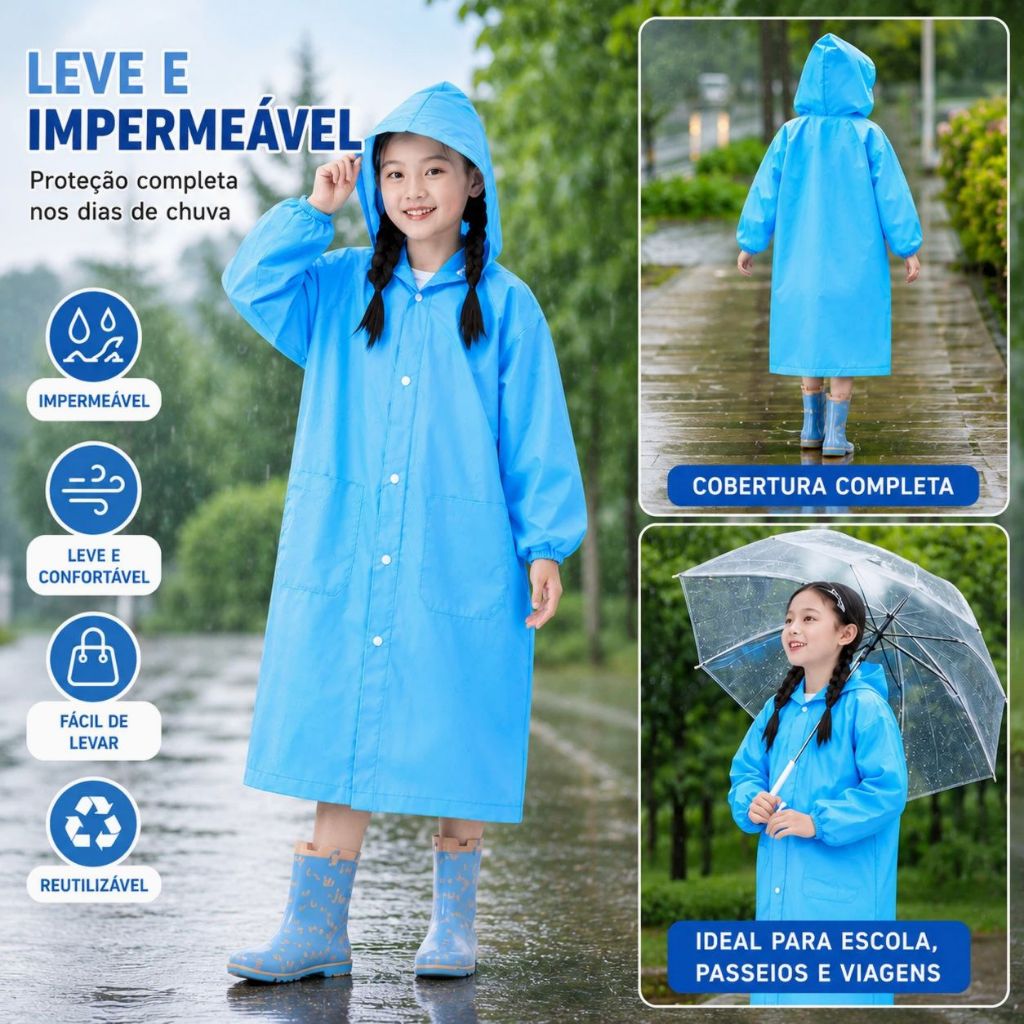 Capa de Chuva Infantil PEVA EVA PVC Impermeável c