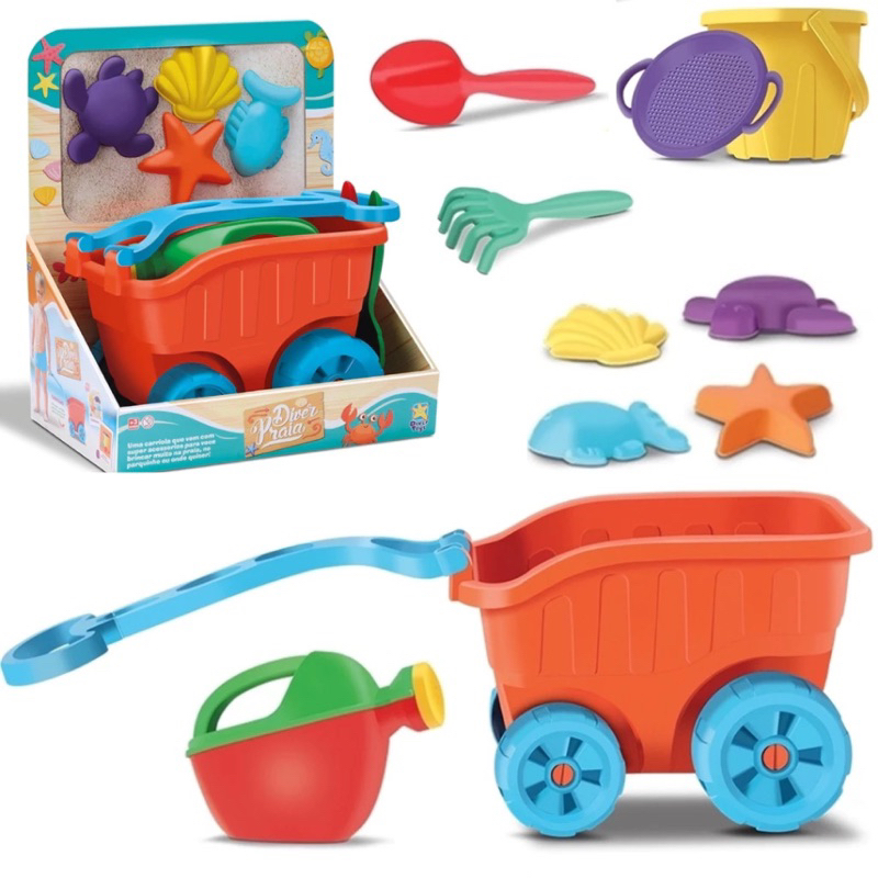 Brinquedo Carriola De Praia Laranja Com Acessório