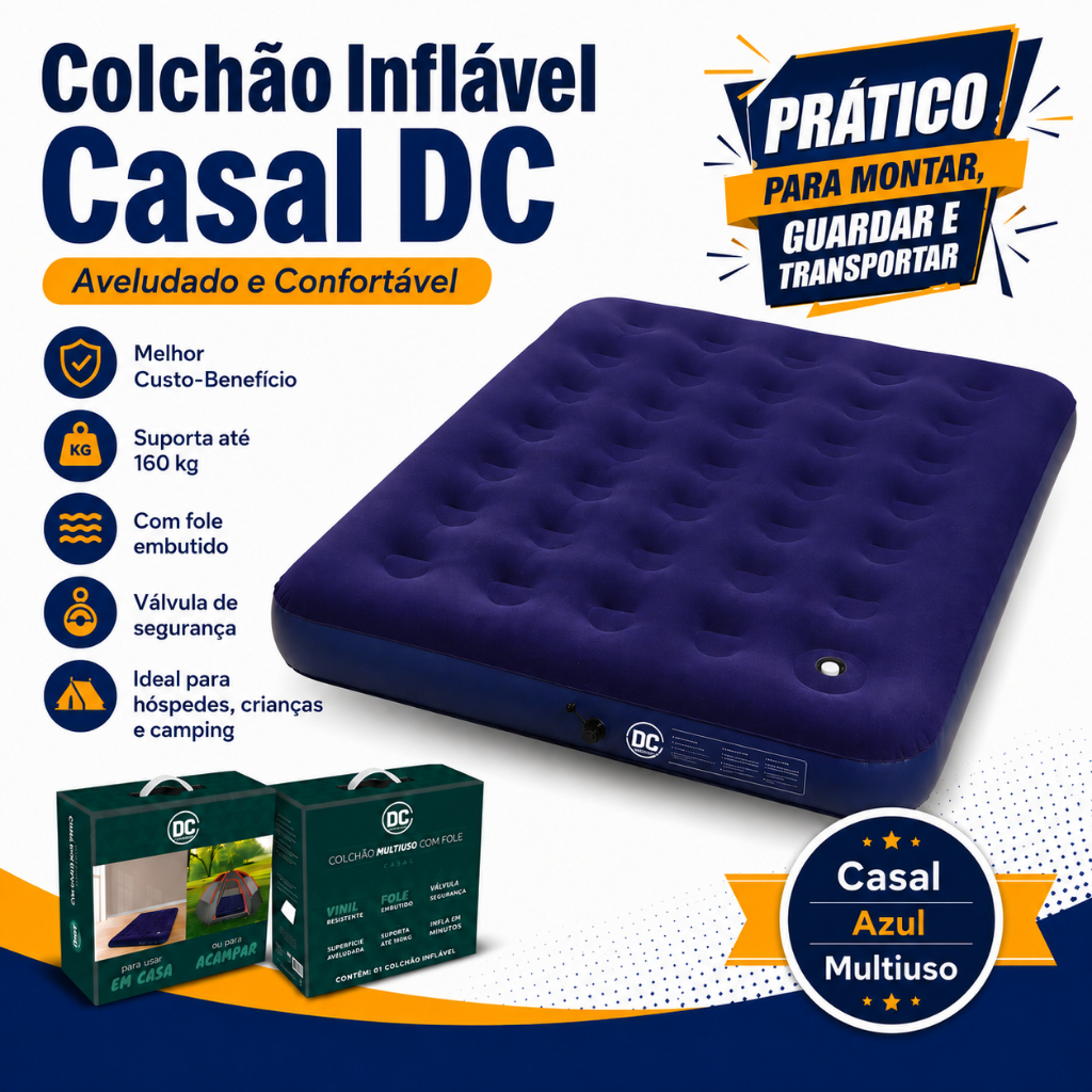 Colchão Inflável Casal com Bomba de Pé Ar Embut