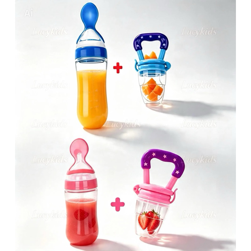 kit 2 pçs chupeta porta frutas bebe + collher dos