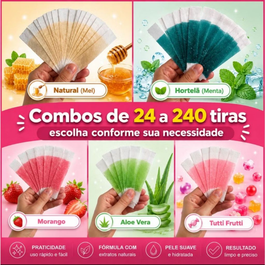 240 a 24 tiras (120 a 12 duplas) Cera Pronta Desig