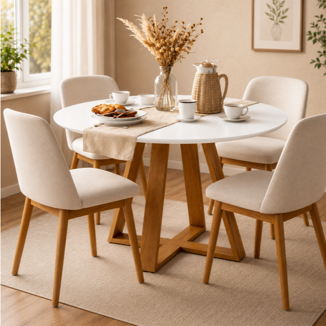 Mesa De Jantar Redonda Livia 110cm 4 Lugares Branc