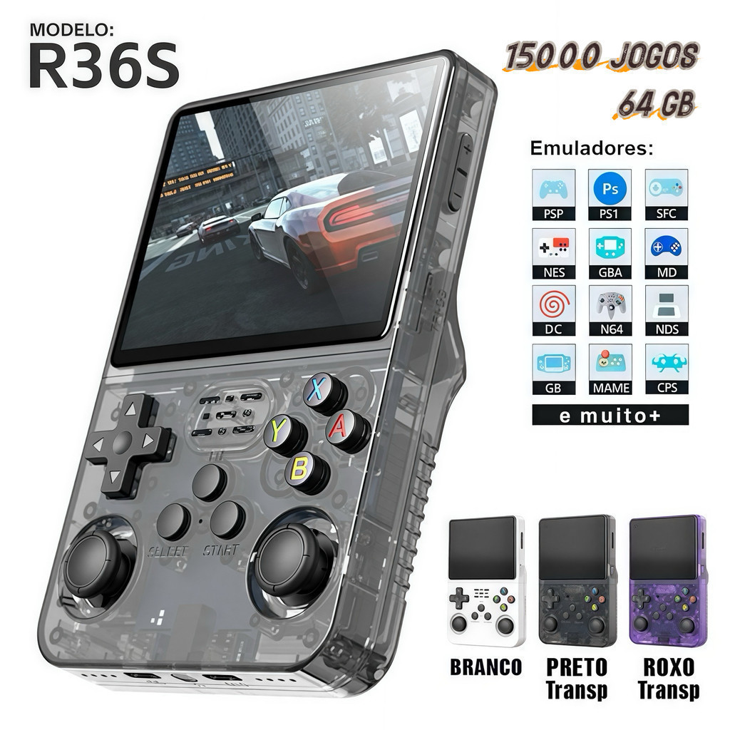 Console Portátil R36S + de 15.000 Jogos Vídeo Ga