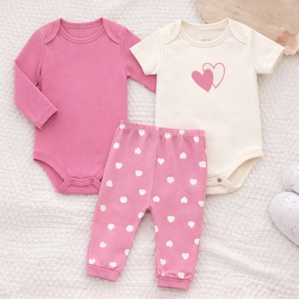 Conjunto Bebê Menina 3 Peças Roupa De Bebê Femi