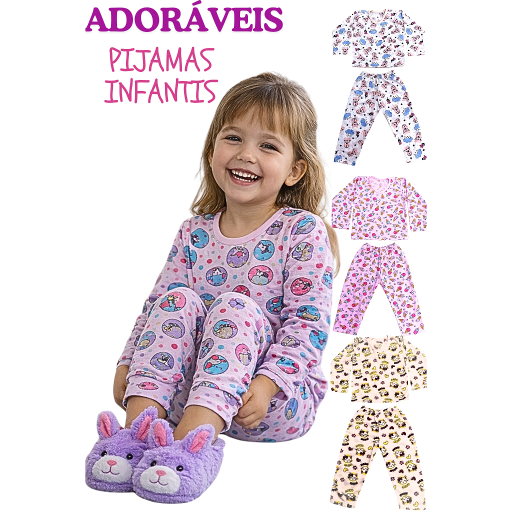 Kit 4 Peças Pijama Infantil Menina Inverno –